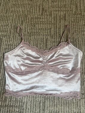 Garage Lace-Trim Satin Cami Top - Dusty Pink